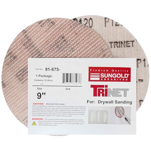 Sungold Abrasives 91-875-060 Trinet Mesh 60 Grit Hook & Loop Stearated Aluminum Oxide Sanding Discs for Drywall Sanders, 10 Pack, 9"
