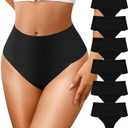 ASIMOON High Waisted Thongs Underwear for Women Seamless Underwear Ladies Soft No Show High Cut Panties 6 Pack (Large, Black(6 Pcs))