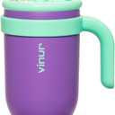VINUR Kids Insulated Tumbler with Lid and Straw 17 oz-Spill Proof& Leak Resistant-Stainless Steel Vacuum Tumbler Travel Mug with Handle & Silicone Base-Cup Holder Friendly, Purple