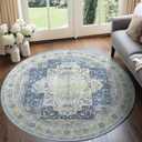 BESTSWEETIE 6ft Area Rugs Machine Washable No Pile Non Slip Vintage Rugs for Living Room&Bedroom&Dinning Room Bohemian Distressed Carpet Indoor,Blue