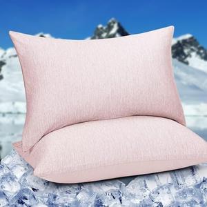 HOMFINE Cooling Pillowcases Queen Size - Double Side Q-Max 0.439 Cooling Fiber for Pillow Protector, Breathable Cold Pillow Cover for Hot Sleeper Night Sweat, Hidden Zipper, 2 Pack (20"x30", Pink)