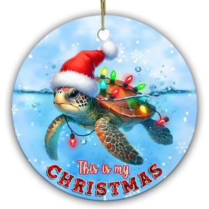 Sea Turtle Christmas Ornament  This is My Christmas  Cute Ocean-Themed Holiday Tree Decoration with Santa Hat & Festive Lights  Gift for Beach & Marine Animal Lovers 2025