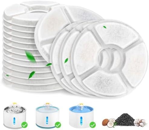 Cat Fountain Filter, 16 Pcs Cat Water Fountain Filters Replacement, 3-Filtration System Round Carbon Filters Compatible with 81oz / 2.4L Round Automatic Pet Dog Water Fountain Dispenser