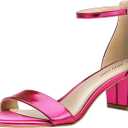 PIZZ ANNU Women's Low Block Chunky Heels Sandals Comfortable Open Toe Ankle Strap Party Dress Pump Shoes Strappy Buckle Heeled Sandal with 2 Inches Tall Thick Heel Design (7.5, Hot Pink Metallic)