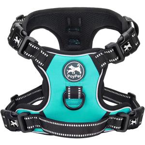 PoyPet No Pull Dog Harness with 4 Snap Buckles, Reflective with Front & Back 2 Leash Hooks and an Easy Control Handle [NO Need Go Over Dogs Head](Mint Blue,M)