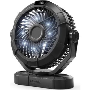 Gaiatop Portable Camping Fan with LED Lantern, Power Display 360 Head Rotation, Hanging Hook for Tent, 3 Speed Quiet Rechargeable, 4000mAh Battery Operated USB Fans for Indoor Outdoor Travel Black