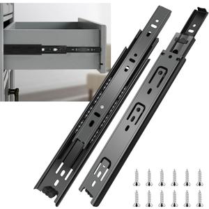 14 inch Drawer Slides 6 Pairs (12pcs) Full Extension Ball Bearing Drawer Rails Side Mount 3 fold Metal Dresser Runners for File Cabinet Trash Can Kitchen Wardrobe Glides 14" Black 100 LB Capacity