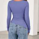 BTFBM Asymmetrical Tops for Women Long Sleeve Shirts Fall 2025 Ruched Slit Fitted Basic Tees Y2k Going Out Tunic Top (Small, Grey Blue)