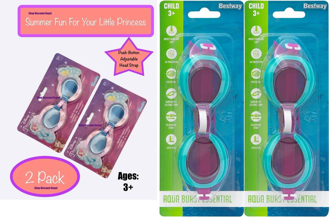 BEST WAY CHILD AQUA BURST GOGGLES 2PCS, Swimways Disney Princess Ariel swim goggles 2PCS