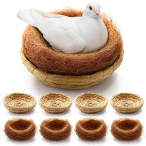 4 Set Bird Nest with Coconut Fiber Mats Set Hand-Woven Flat Base Pigeon Birdhouse Breeding Nest Small Animal Cage Accessories for Parrots Budgies Cockatiels Hamsters Gerbils and Pigs