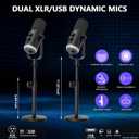 Podcast Equipment Bundle for 2, Audio Interface with 2 Dynamic XLR/USB Microphones, 2 Desktop Mic Stands and 2 Headphones, RGB, Voice Change for Vocal Recording,Podcasting,Streaming, PC Phone,TikTok