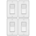 BESTTEN 4 Pack 3-Way Decorator Light Switch with Wallplate, 15A 120/277V, On/Off Rocker Paddle Interrupter, Electrical Wall Light Switches, Single Pole or Three Way, UL Listed, White