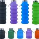 Collapsible Water Bottles17oz Large capacity Silicone Water Bottle with CarabinerReusable Foldable Lightweight Sports Water Bottle for Travel Gym Camping Hiking (Black+Purple+Blue+Green)