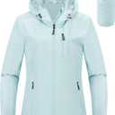 Outdoor Ventures Packable Rain Jacket Women Lightweight Waterproof Raincoat with Hood Cycling Bike Jacket (XX-Large, Mint Blue)