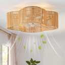 Boho Ceiling Fans with Lights, 20" Low Profile Ceiling Fan with Light Remote Control, Bladeless Flush Mount with 6 Speeds for Bedroom, Nursery, Living Room. (Ivory)