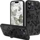 for iPhone 15 Pro Case with Finger Strap Holder, Cute Cool Butterfly Print Pattern Design for Women Men, Shockproof Anti Scratch Hand Kickstand Protective Cover, Gray
