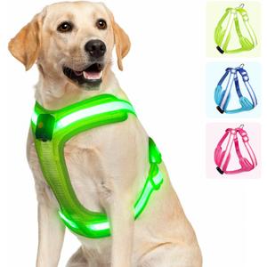 Light Up Dog Harness - LED Dog Harness Rechargeable, No Choke Illuminated Glow Dark Harness Vest Waterproof for Medium Large Dogs for Camping Night Safety Walking-Green,M