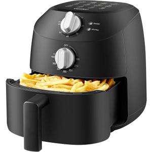 COMFEE' Compact 2.1 Quart Air Fryer with 12 Menu Options, Adjustable Timer & Temperature Control 180-400 degrees F, Dishwasher-Safe Nonstick Fry Basket with Stainless Steel Finish (Metal Black)