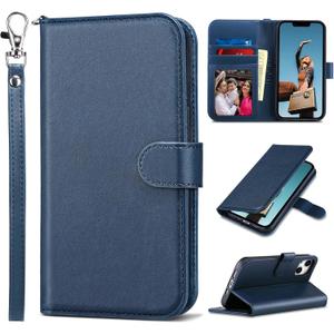 ULAK Compatible with iPhone Wallet 14 Case, Premium PU Leather Flip Cover with Card Holder Kickstand Feature Protective Phone Case Designed for iPhone 14 2022 6.1 Inch, Navy Blue