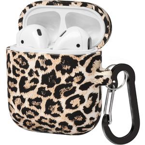 Compatible with AirPods Case Soft Silicone Protective Case Cover Cute for AirPods 2 &1 for Women with Keychain Front LED Visible Leopard Cheetah (A Leopard)