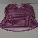 Rapbin Dressy Striped Tops for Women Cotton V Neck Tunic Tops for Women Loose Fit Dressy Blouse Pink Green Stripes, Large