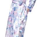 Lavenderi Women's Satin Kimono Robe - Long Classic Satin Lounge Bathrobe (Large, Blue Floral Print)