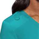 Med Couture Women's V-Neck Scrub Top, Modern Fit Tuck-in Top with Stretchy Rib-Knit Shoulders and Chest Pocket - MC7448 (Teal, M)