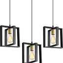 9MMML Black Pendant Lights Kitchen Island Set of 3, Farmhouse Hanging Lamp with 62'' Height Adjustable Cord, Small Wood Ceiling Pendant Light Fixture for Dining Room, Entryway, Foyer