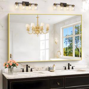 KOCUUY Large Gold Bathroom Mirror, 55x36 inch Rectangular Mirror for Bathroom Sink, Oversized Wall Mirror with Metal Gold Frame for Living Room, Farmhouse, Entryway, Hang Horizontal/Vertical
