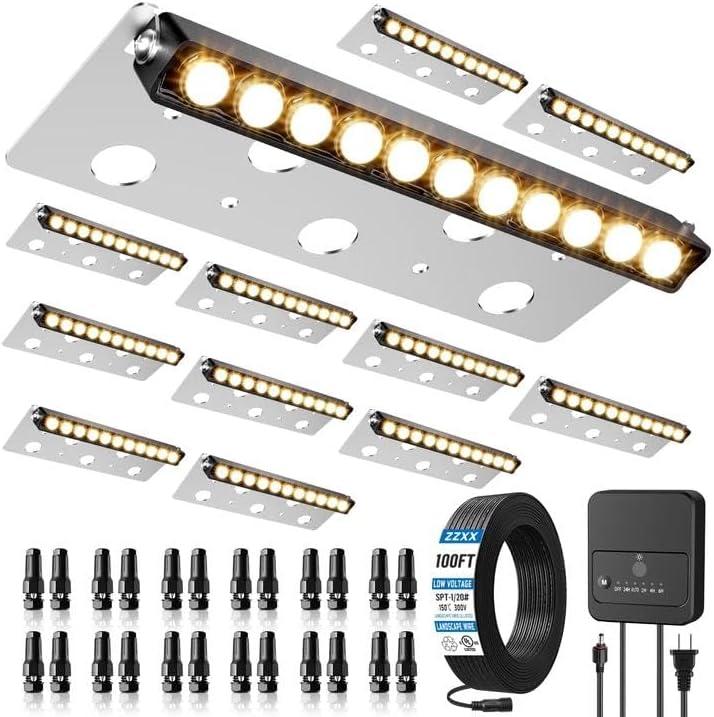 ZZXX All-in-One Retaining Wall Lights with Transformer, 2700K Hardscape Lighting, Low Voltage Landscape Lighting, IP68 Waterproof Outdoor Step Lights Fence Decor for Patio Stairs, 3W Lights 12-Pack
