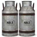 2 Pcs 15.2'' Large Rustic Galvanized Metal Milk Can Vase with Handle
