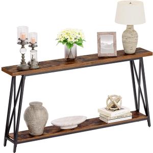 Console Table, 63" Industrial Entryway Table, Extra Long Sofa Table Behind Couch, X-Shaped Support, for Entryway, Hallway, Living Room, Rustic Brown CTHR4801Z