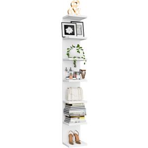 7 Tier Wall Shelf Unit, Floating Shelves for Storage Home Display, Versatile Lack Wall Shelves for Bedroom,Living Room,Office Decor, Tall Long Shelf for Book,Shoe,Vanity, Purse and TV White