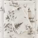 Woolrich Cotton Sheet Set Cottage Charms Print, 100% Cotton Flannel Sheets Warm & Fuzzy Bedding Set Full Size Sheets, Fitted Pocket Fits Up to 12" Mattress, Full Gray Deer Toile 4 Piece