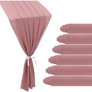 6 Pack 10Ft Dusty Rose Chiffon Table Runner 29x120 Inches Sheer Fabric Table Runner Romantic Wedding Runner for Thanksgiving Christmas Bridal Shower Decorations Dusty Rose