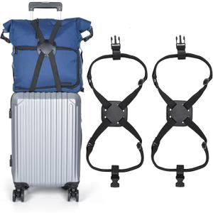 XINRUI 2 Pack Luggage Straps Bungees,Adjustable Suitcase Carry on Bag Handle Portable Tourister Travel Straps Belt Elastic Airport Travel Accessories with Buckles for Baggage Handbag (Black)