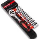 Egofine 12pcs 1/4 Inch Mini Ratchet Socket Wrench Set, Drive Socket Set with 10 Sockets (4-13mm) and 2 Way Quick Released Ratchet Handle and Extension Bar