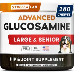 Advanced Glucosamine Chondroitin Joint Supplement for Dogs - Hip & Joint Pain Relief Pills - Green Lipped Mussel & Collagen - Large & Small Breed - Senior Dogs Joint Health - Bacon Flavor - 180ct BBD: 03/2028
