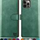 SUANPOT for iPhone 13 Pro Max 6.7 5G with RFID Blocking Wallet case Credit Card Holder,Flip Book PU Leather Phone case Shockproof Cover Cellphone Women Men for Apple 13 Promax case Wallet Sea Green