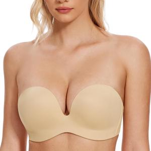 Wingslove Women's Strapless Full Figure Bra Wirefree Push Up Bras Multiway Contour Lift Up Red Carpet (36A, Nude)