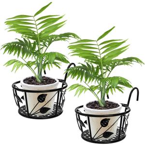 Tosnail Pack of 2 Metal Plant Holders for Indoor Outdoor Railings, Fence Plant Hangers, Hanging Flower Baskets for Porch, Balcony, Stair Railing, Black