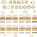 70 Pcs Back to School Birthday Bulletin Board Decoration Set Boho Rainbow Class Birthday Paper Cutouts with 160 Pcs Glue Points for Classroom Office Month Calendar