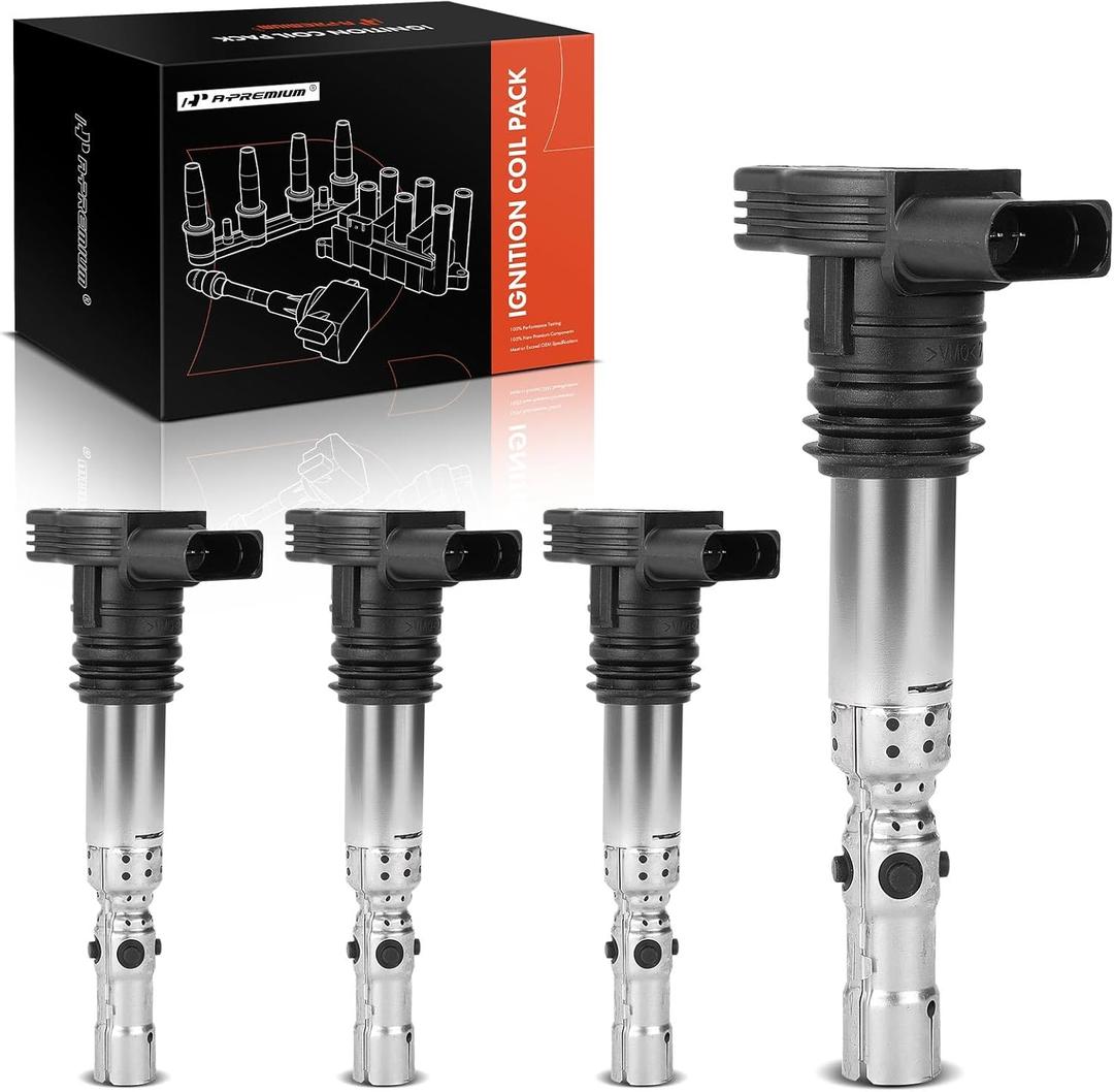 A-Premium Ignition Coils Pack Compatible with Volkswagen Jetta Passat Beetle 2001-2005 Golf Audi A4 2001-2006 A6 Allroad TT Quattro 1.8L 2.7L Turbo 4-PC Set