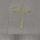 Clear Arch Acrylic Table Numbers for Wedding Reception - 5" x 7" Gold Font Centerpiece Set with Holder Stands & Head Table Sign - Anniversary, Event, Party