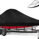 Wake Tower Boat Cover - 900D Marine Heavy Duty Waterproof, Fits 23-25ft V-Hull Bow Runabout Ski Boats, Black