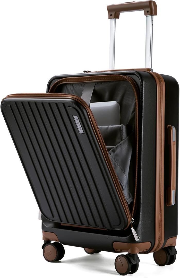Carry on Luggage 22x14x9 Airline Approved, 20 Inch Carry on Luggage with Front Compartment, Travel Carry on Suitcase Lightweight with Wheels Black with Brown (TSA Approved) Carry on Luggage 22x14x9 Airline Approved, 20 Inch Carry on Luggage with Front Compartment, Travel Carry on Suitcase Lightweight with Wheels Black with Brown (TSA Approved)