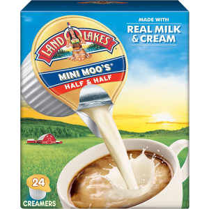 Land O Lakes Mini Moo’s Half & Half Creamer Singles, Shelf-Stable, 24 Count (Pack of 6); BB 03 March 2026