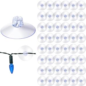 Sieral 50 Pieces Christmas Light Suction Cups Hooks for Glass Window Christmas Mini Suction Cup Clips Light String Heavy Duty Hooks Holder Plastic Shower Caddy Connectors for Xmas Kitchen Bathroom