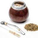 BALIBETOV Yerba Mate Gourd Set (Original Natural Handmade Yerba Mate Cup Argentina) - Includes Mate Tea Cup, Bombilla (Mate Straw) and Clean Brush - Classic Mate Cup and Bombilla (Dark Brown)