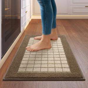 QiCaiJia Kitchen Rugs Non Slip Washable, Absorbent and Stain Resistant Kitchen Sink Mats for Floor, Comfortable Braided Runner Rugs for Kitchen, Hallway, Laundry & Sink, Easy to Clean, 17"x30", Brown